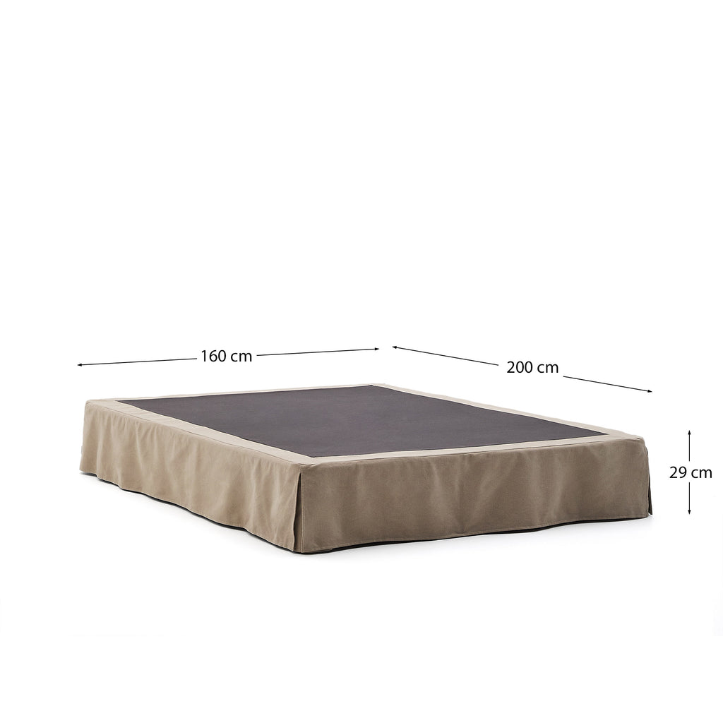 Jaira base with removable Linen and cotton cover in taupe for a 160 x 200 cm mattress