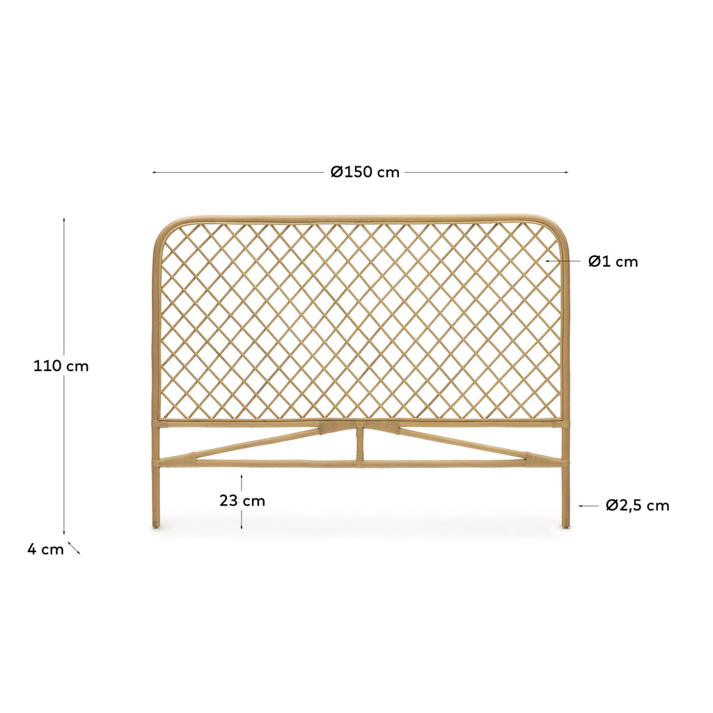 Citlalli rattan headboard with a natural finish, for 150 cm beds