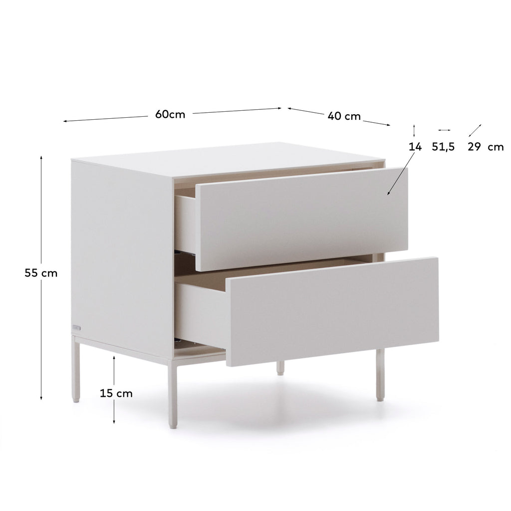 Vedrana two-drawer bedside table white lacquered MDF 60 x 55 cm