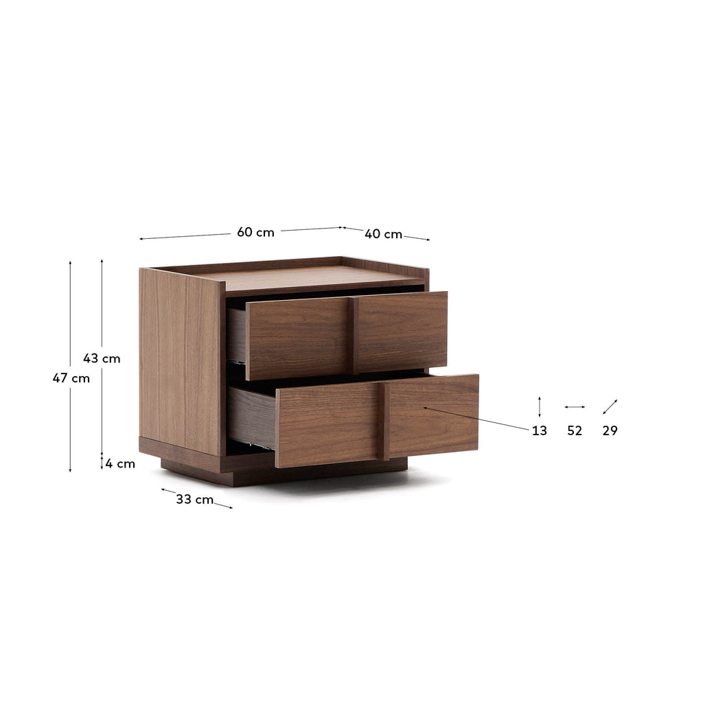 Onix bedside table, 2 drawers, walnut veneer in a dark finish, 60 x 47 cm FSC Mix Credit