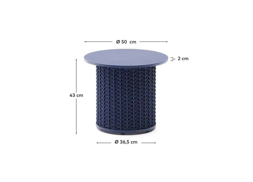 Sedalis outdoor side table in aluminium and blue rope cord Ø50cm