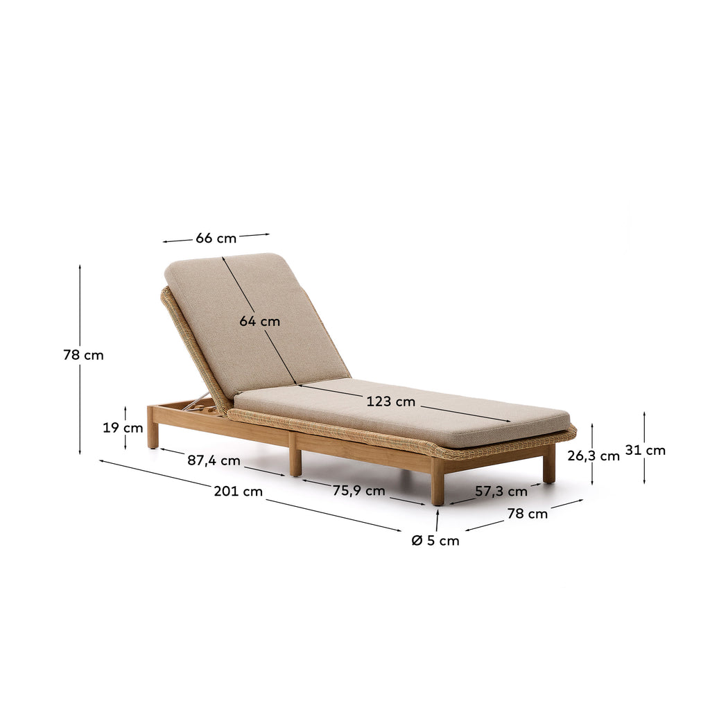 Galea sun lounger in FSC 100% solid teak wood and synthetic rattan