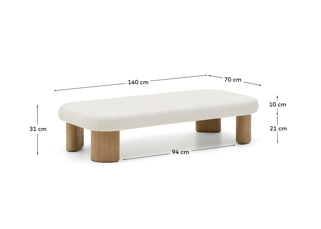 Labra coffee table in cement and acacia wood 140 x 70cm