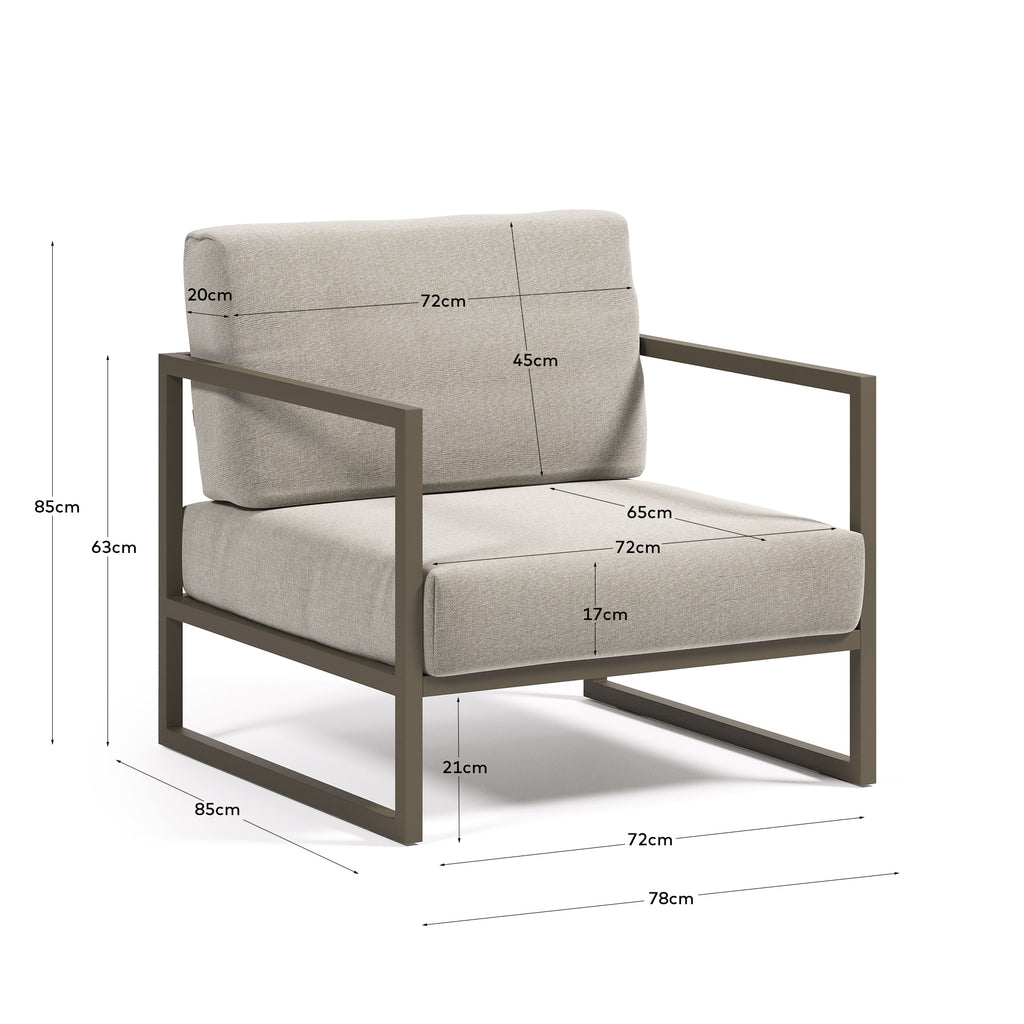 Comova 100% outdoor armchair in light grey and green aluminium