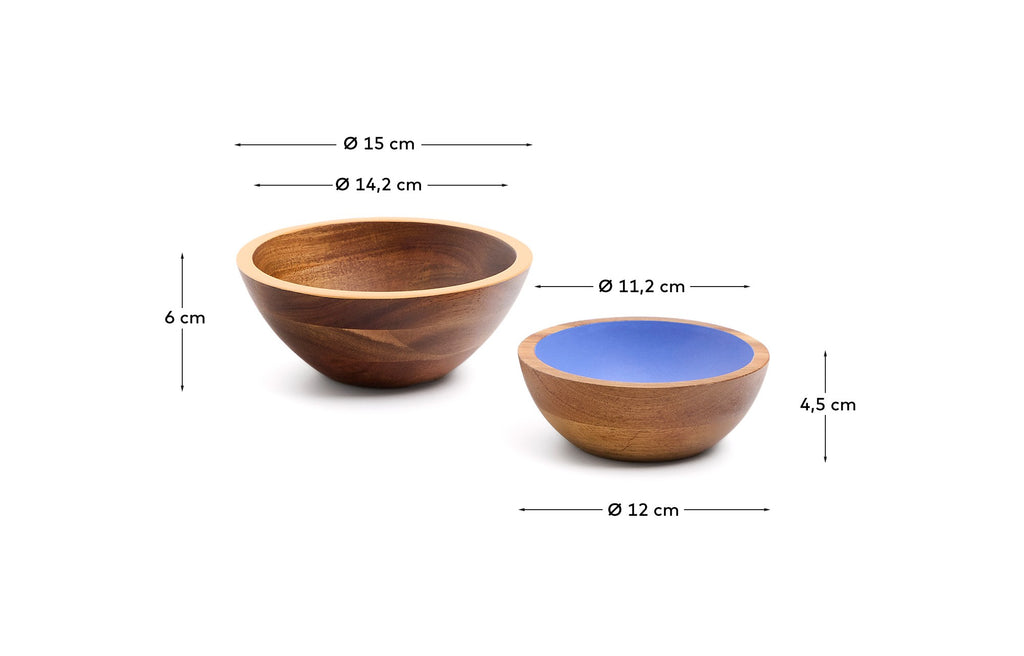 Zairin set of 2 multicoloured FSC 100% acacia wood bowls