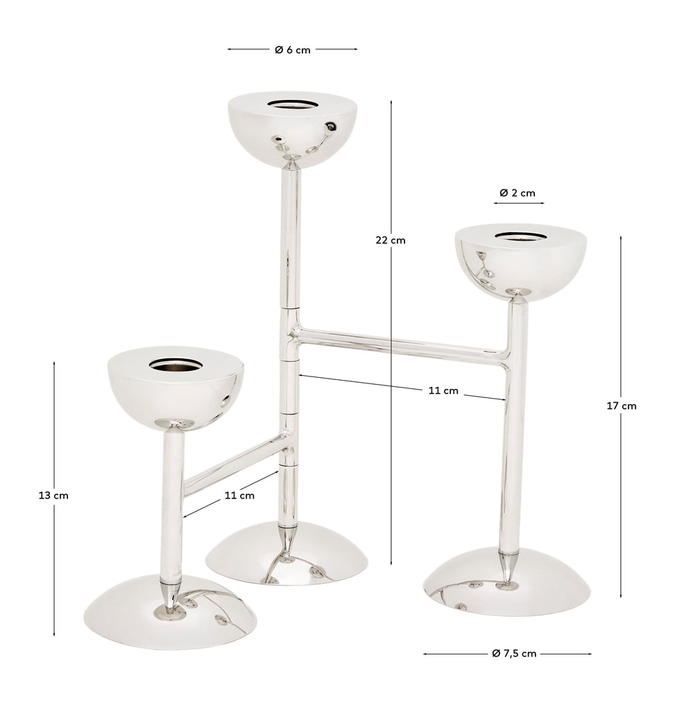 Nirela triple stainless steel candle holder 22cm