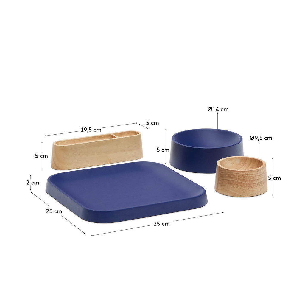 Bletz set of serving dishes for snacks made of acacia wood in a natural, blue finish FSC 100%