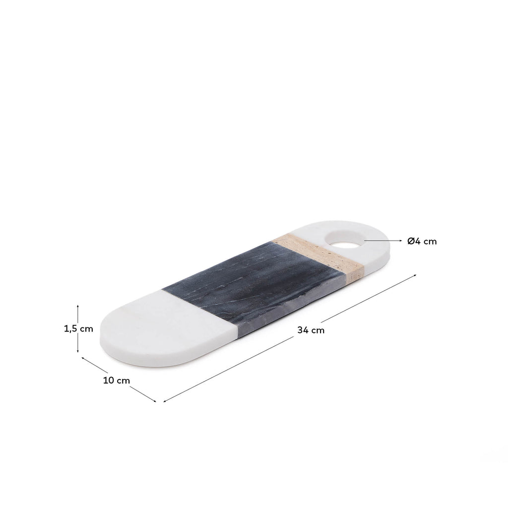 Nivol small serving board in black and white marble and travertine