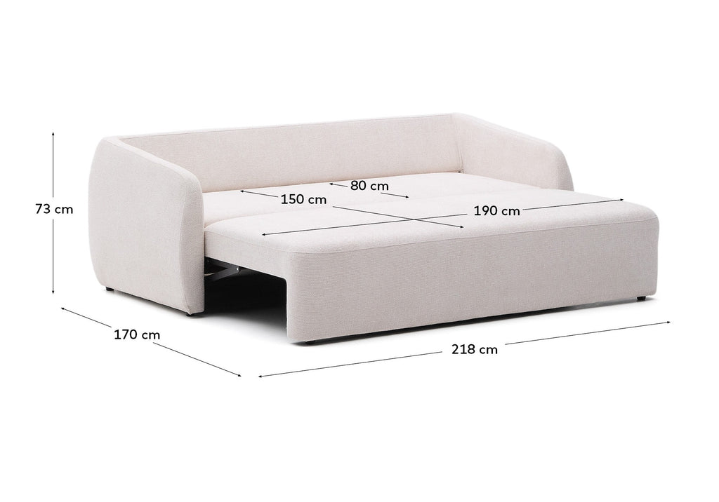 Laira 3-seater sofa bed in ecru chenille 218cm FSC Mix Credit