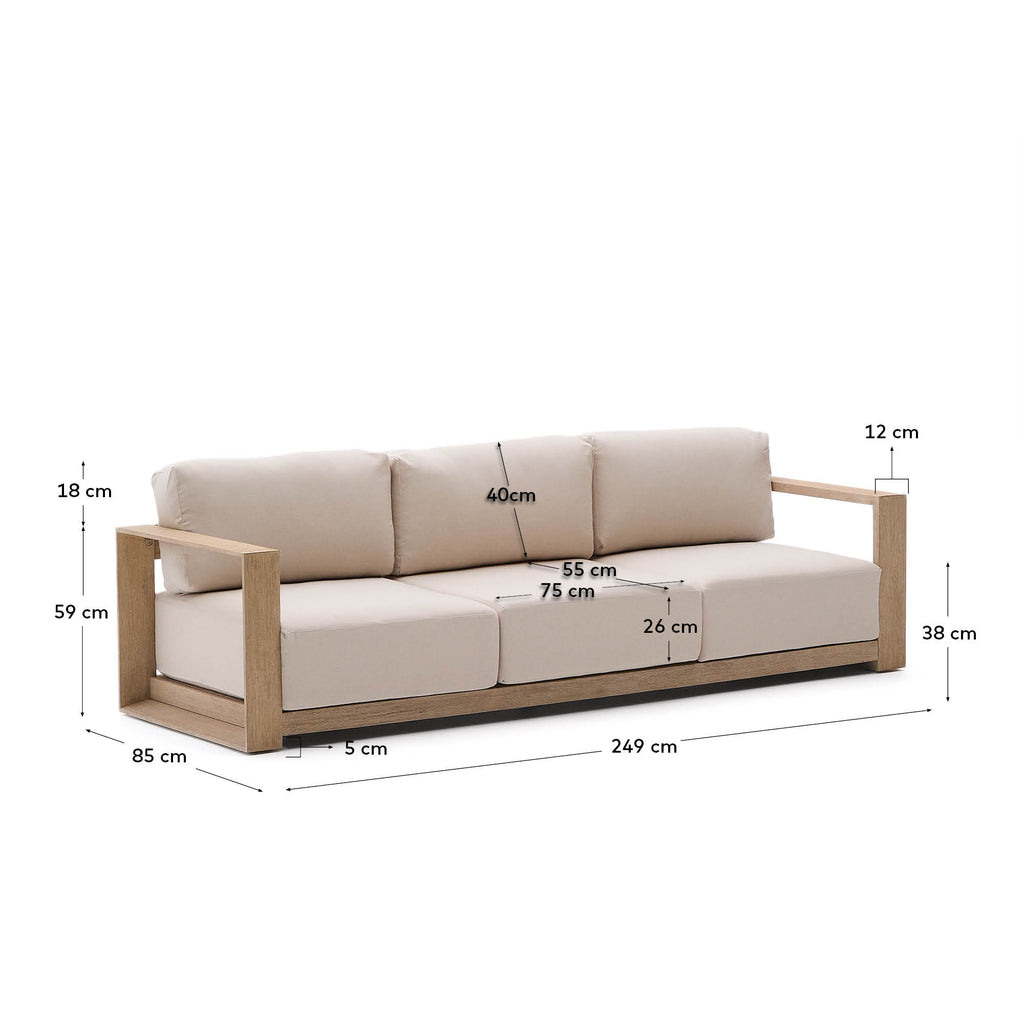 Ambra 3-seater sofa in solid acacia wood with light finish 249cm FSC 100%