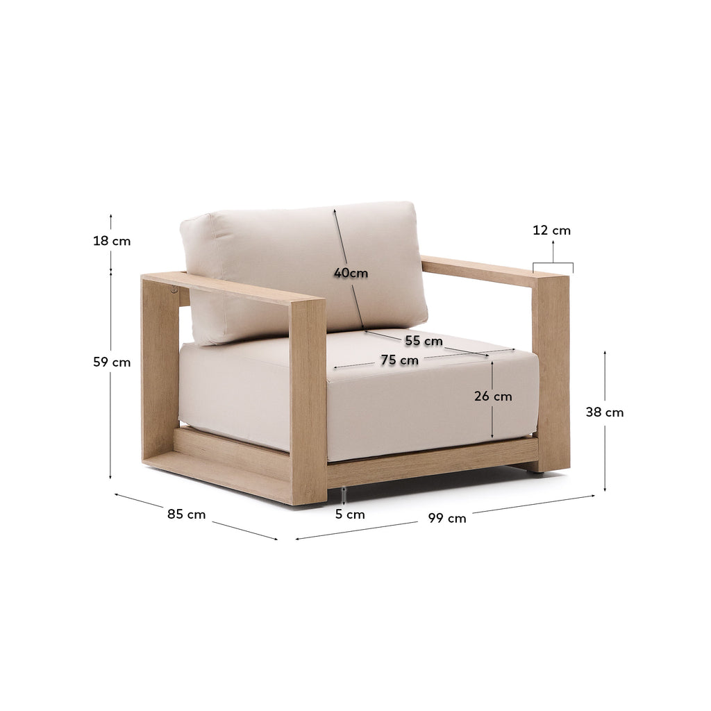 Ambra armchair in solid acacia wood with light finish FSC 100%