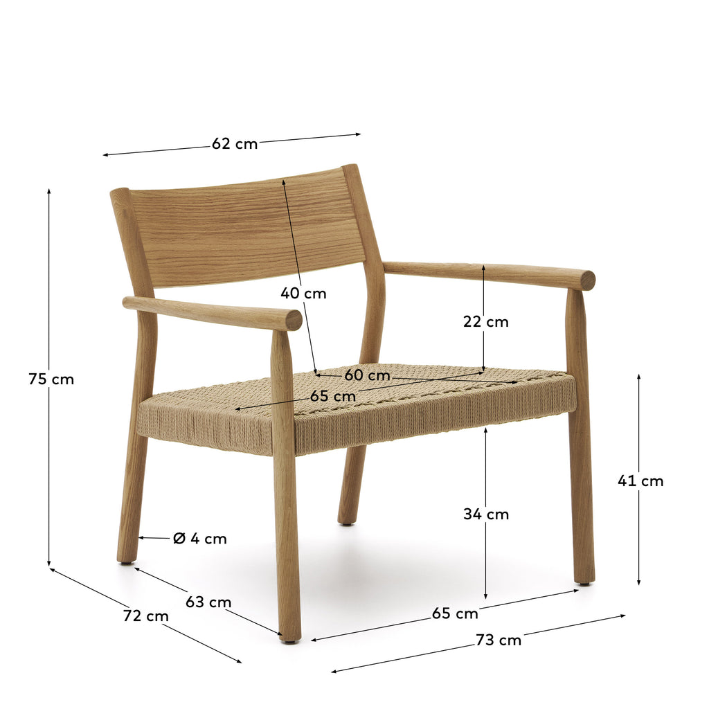 Yalia armchair in natural solid oak with paper rope seat FSC 100%