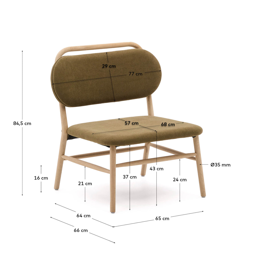 Helda armchair in green chenille and FSC Mix Credit solid oak wood