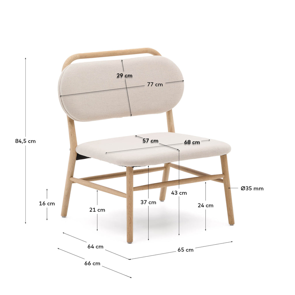 Helda armchair in beige chenille and FSC Mix Credit solid oak wood
