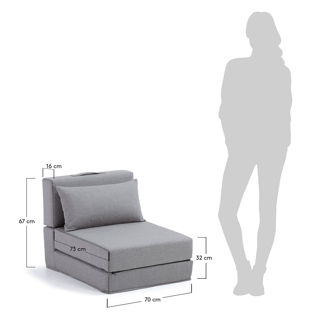 Arty pouffe bed in light grey, 70 x 89 (200) cm