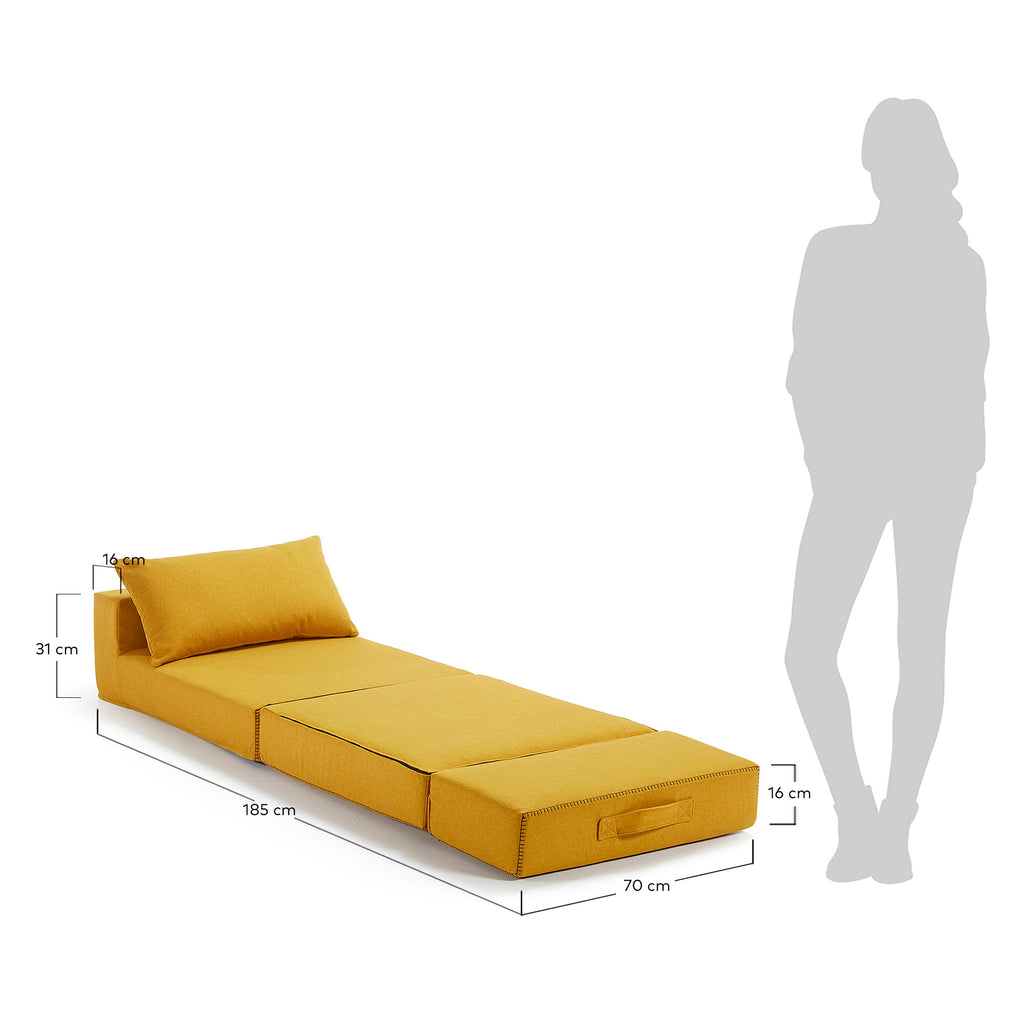Arty pouffe bed in mustard, 70 x 89 (200) cm