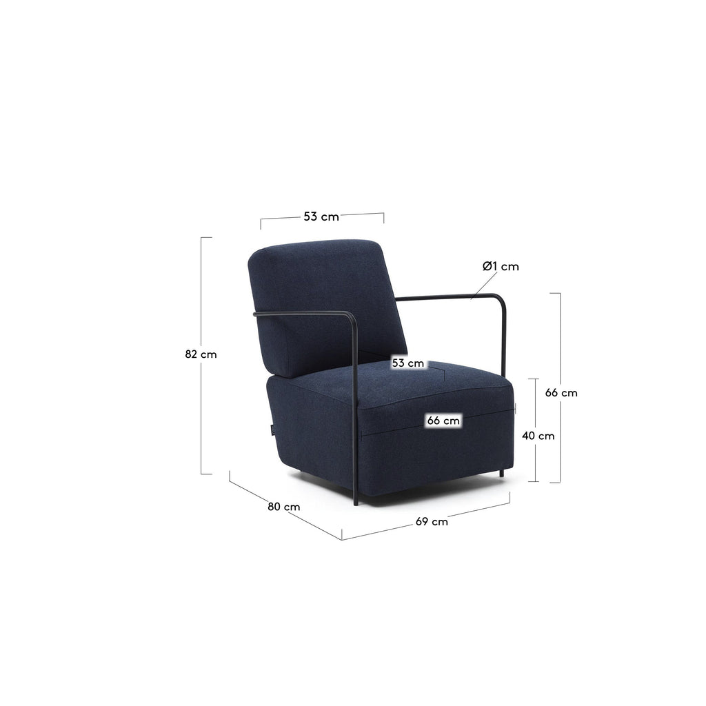Gamer armchair in blue and metal with black finish