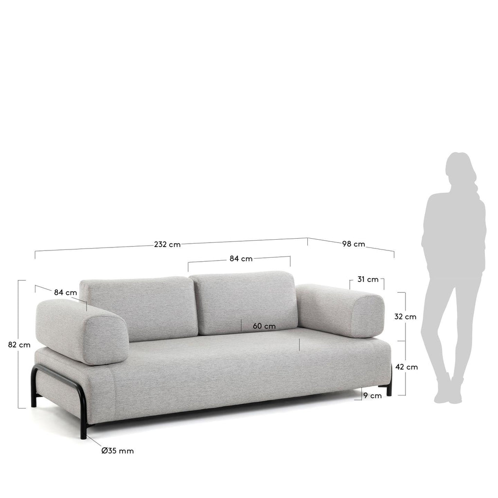 Compo 3 seater sofa in Beige-Grey, 232 cm