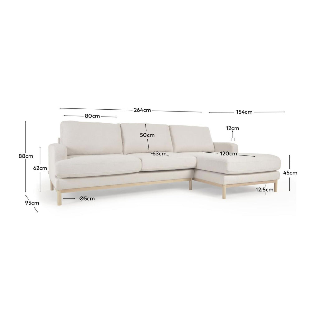 Mihaela 3 seater sofa with right-hand chaise longue in white micro bouclé, 264 cm FSC Mix Credit