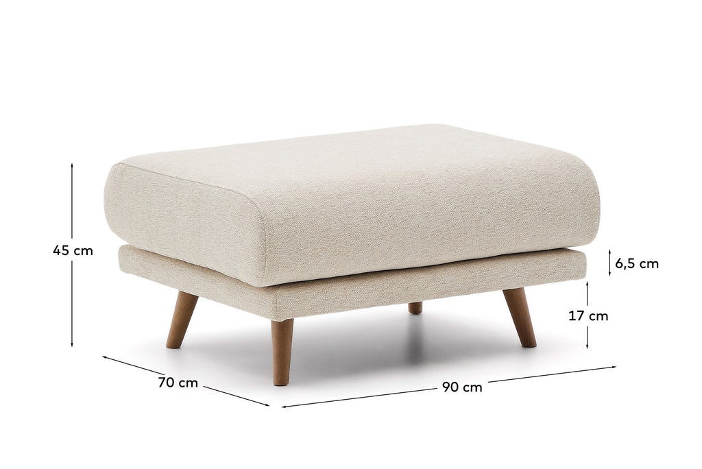 Karin footrest in beige chenille with solid beech wood legs 90 x 70cm