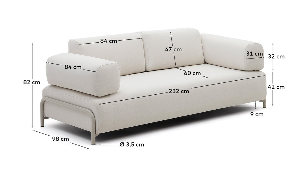 Compo beige chenille 3-seater sofa with beige metal structure 232 cm FSC Mix Credit