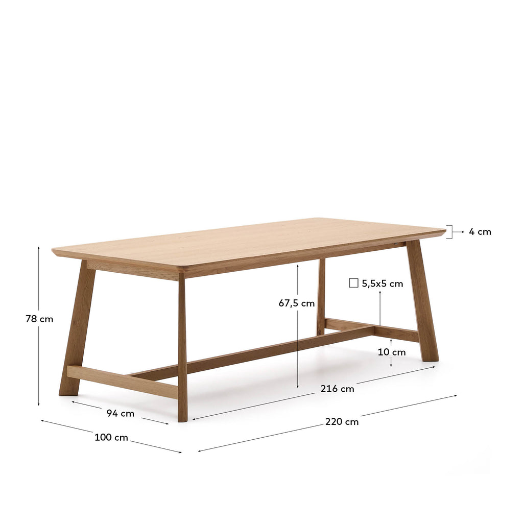 Idun table made of veneer and solid oak wood with natural tone finish FSC Mix Credit 220x100cm
