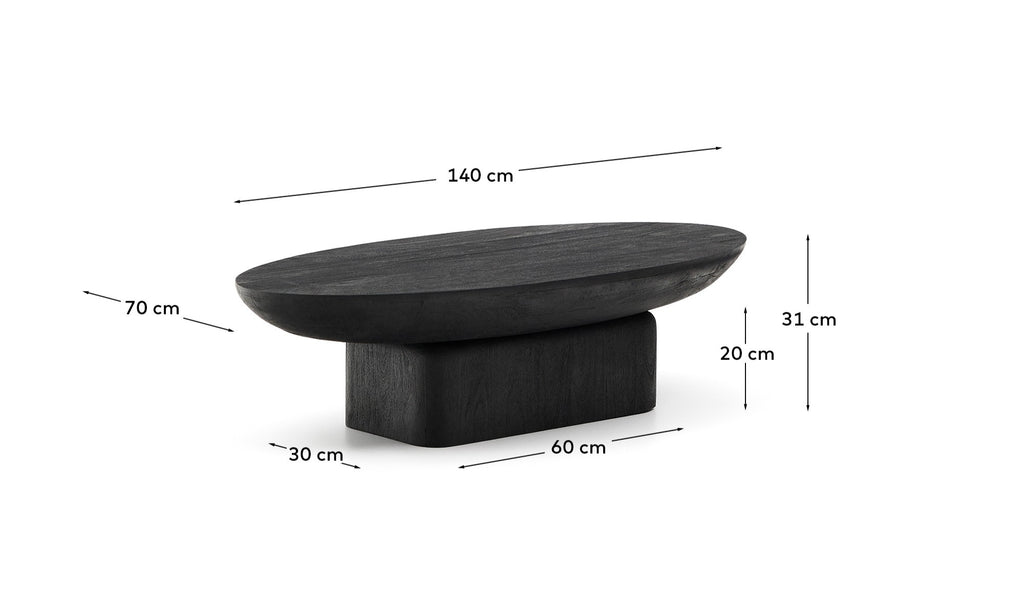 Ovak coffee table in solid acacia wood with black finish FSC 100% 140 x 70cm