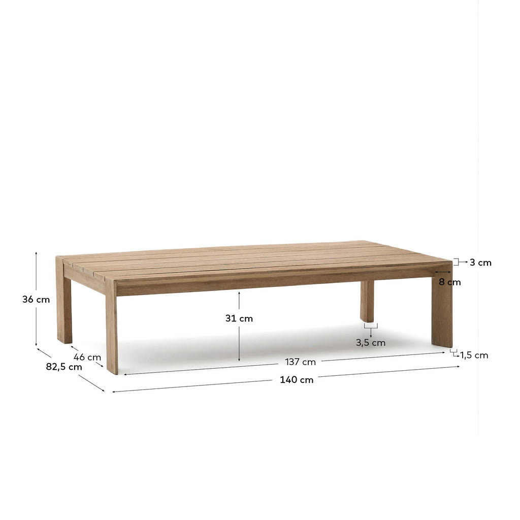Ambra coffee table in solid acacia wood with light finish 82.5 x 140cm FSC 100%