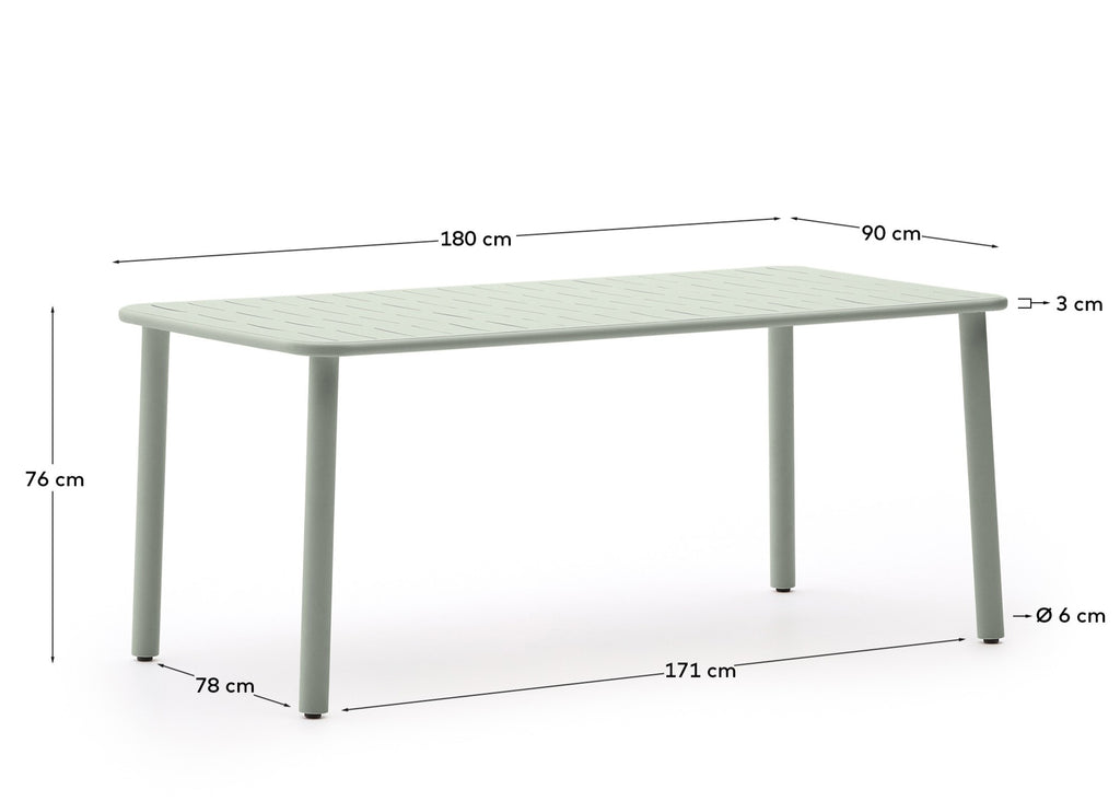 Brai outdoor table in turquoise galvanised steel 180 x 90cm