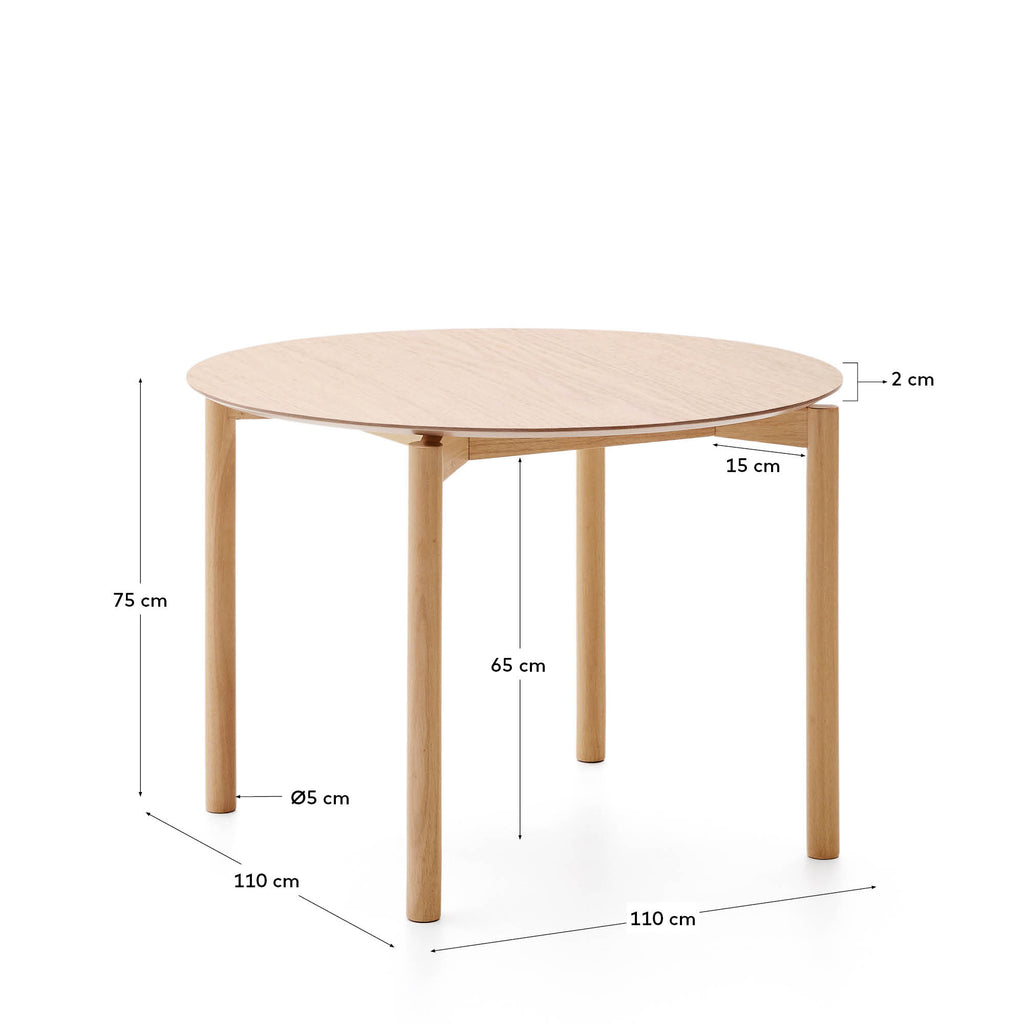Indara round table in ash veneer with natural finish Ø110 cm