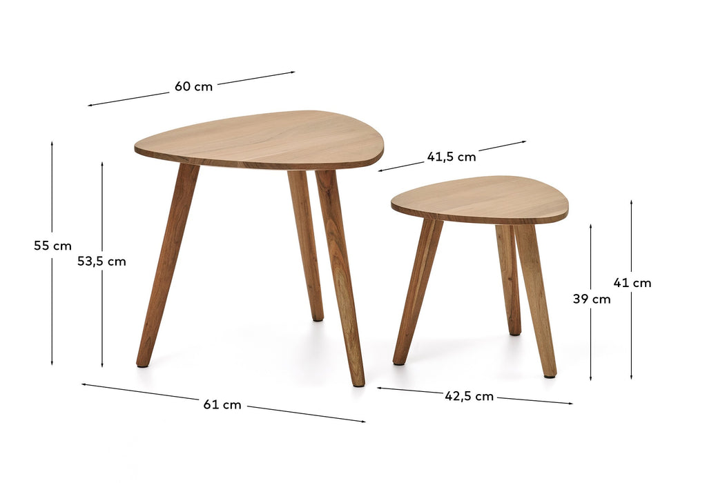 Duvani set of 2 side tables in solid acacia wood with bleached finish