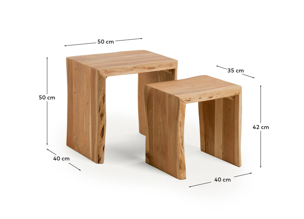 Lomiri set of 2 nesting side tables in solid acacia wood with bleached finish 50 x 42cm/34 x 42cm