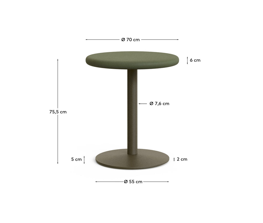 Esilda outdoor round table with green cement top Ø70cm and green steel base Ø55x72cm
