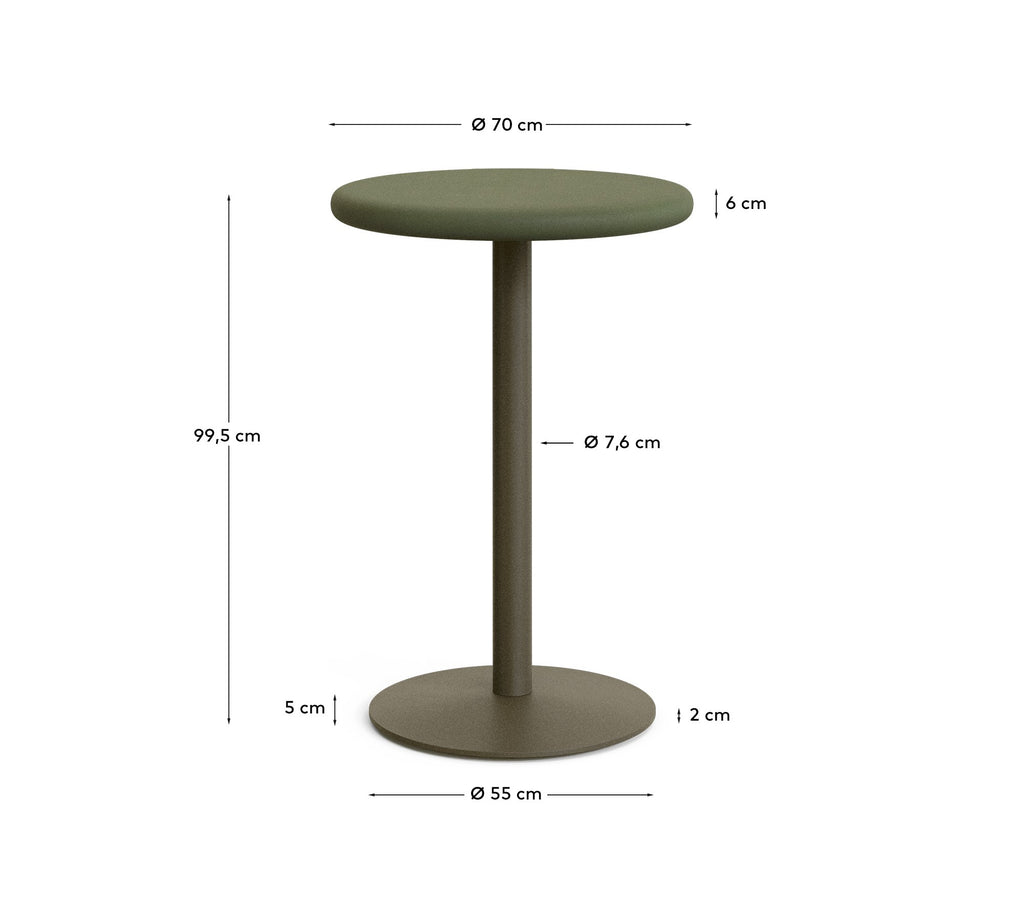 Esilda outdoor tall round table with green cement top Ø70cm and green steel base Ø55x96cm