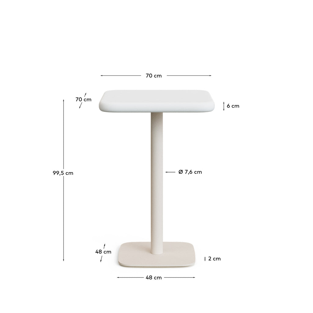 Dina outdoor tall table with white cement top 70x70cm and white steel base 48x48x96cm