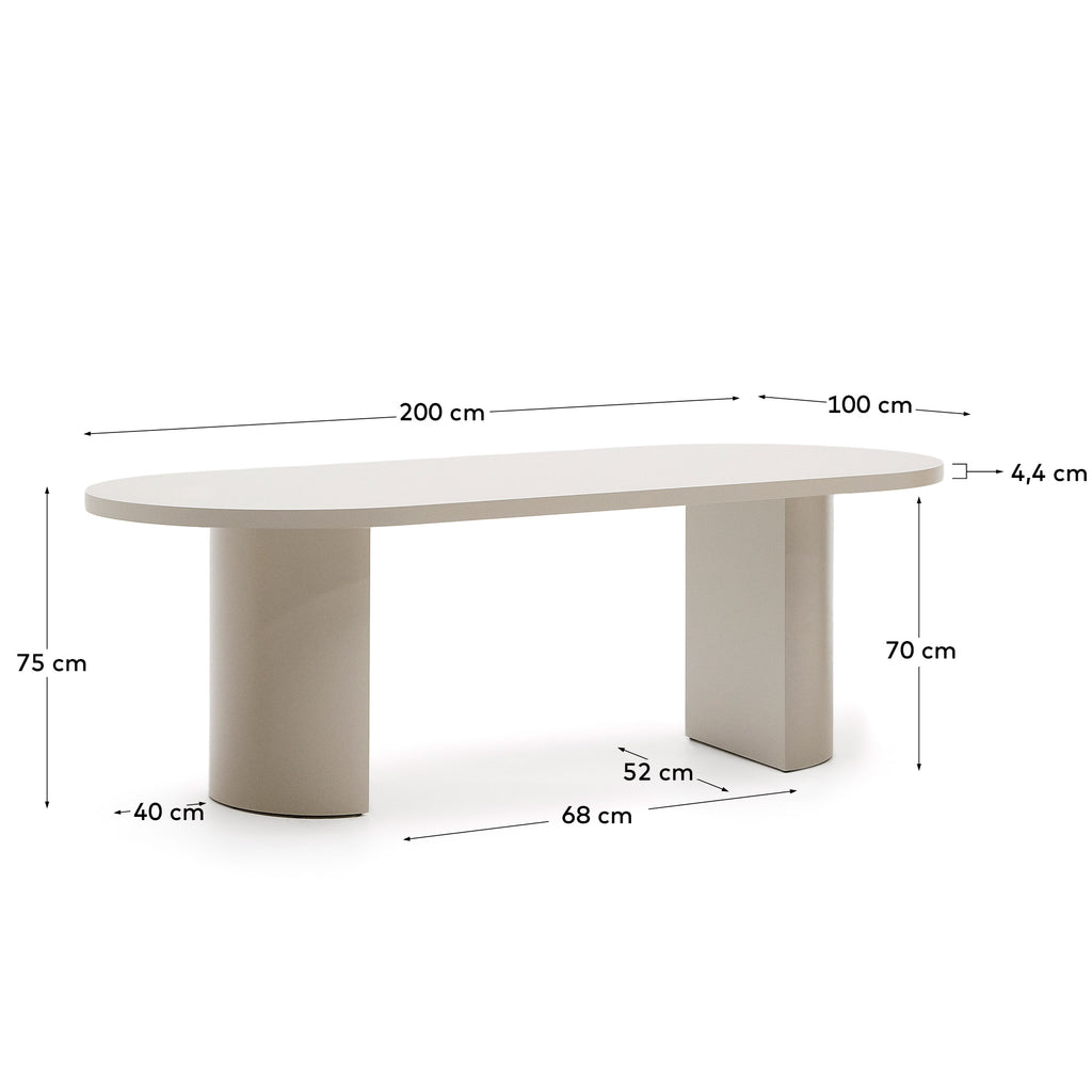 Nealy table in a lacquered MDF in an ecru finish, 200 x 100 cm