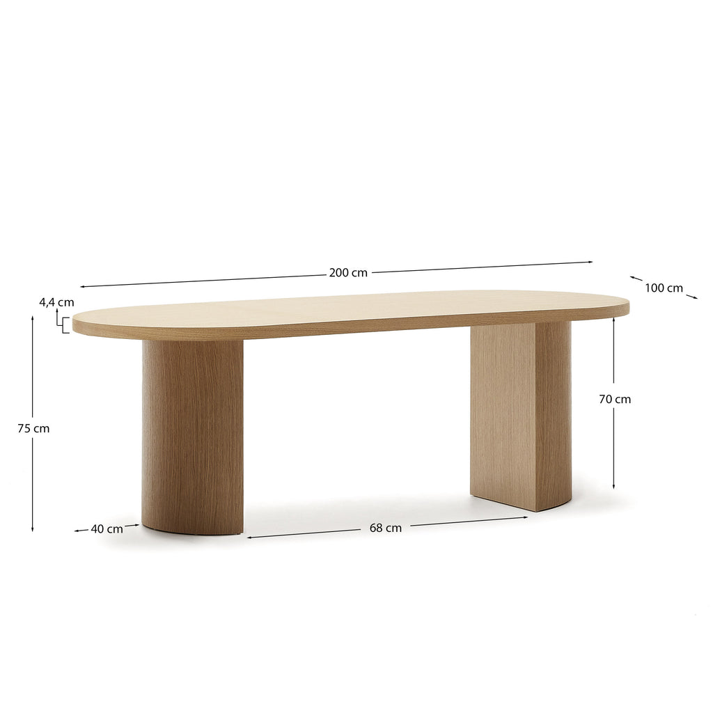 Nealy table with an oak veneer in a natural finish, 200 x 100 cm
