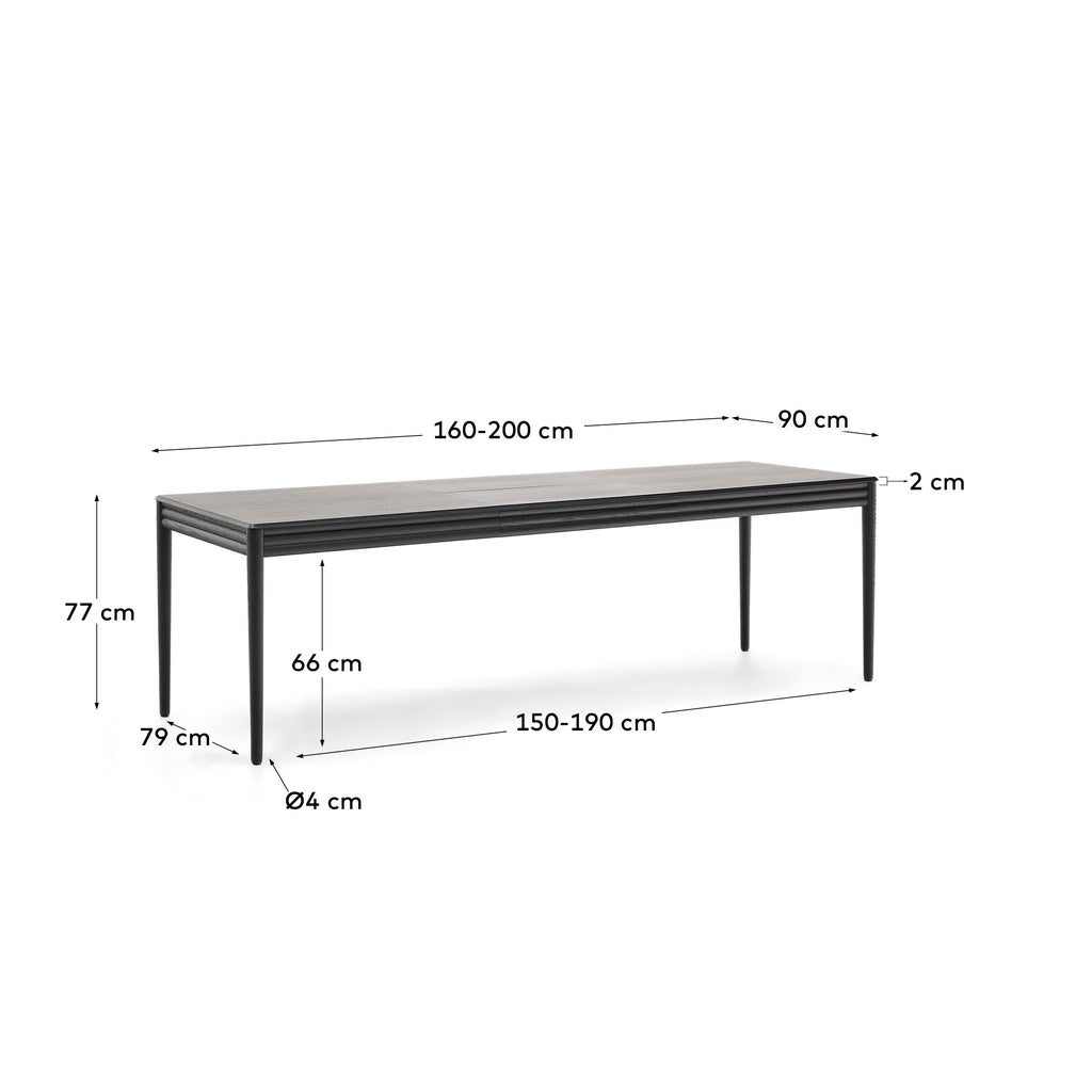 Lenon extending table in black oak veneer and solid oak 160(200)x90cm FSC Mix Credit
