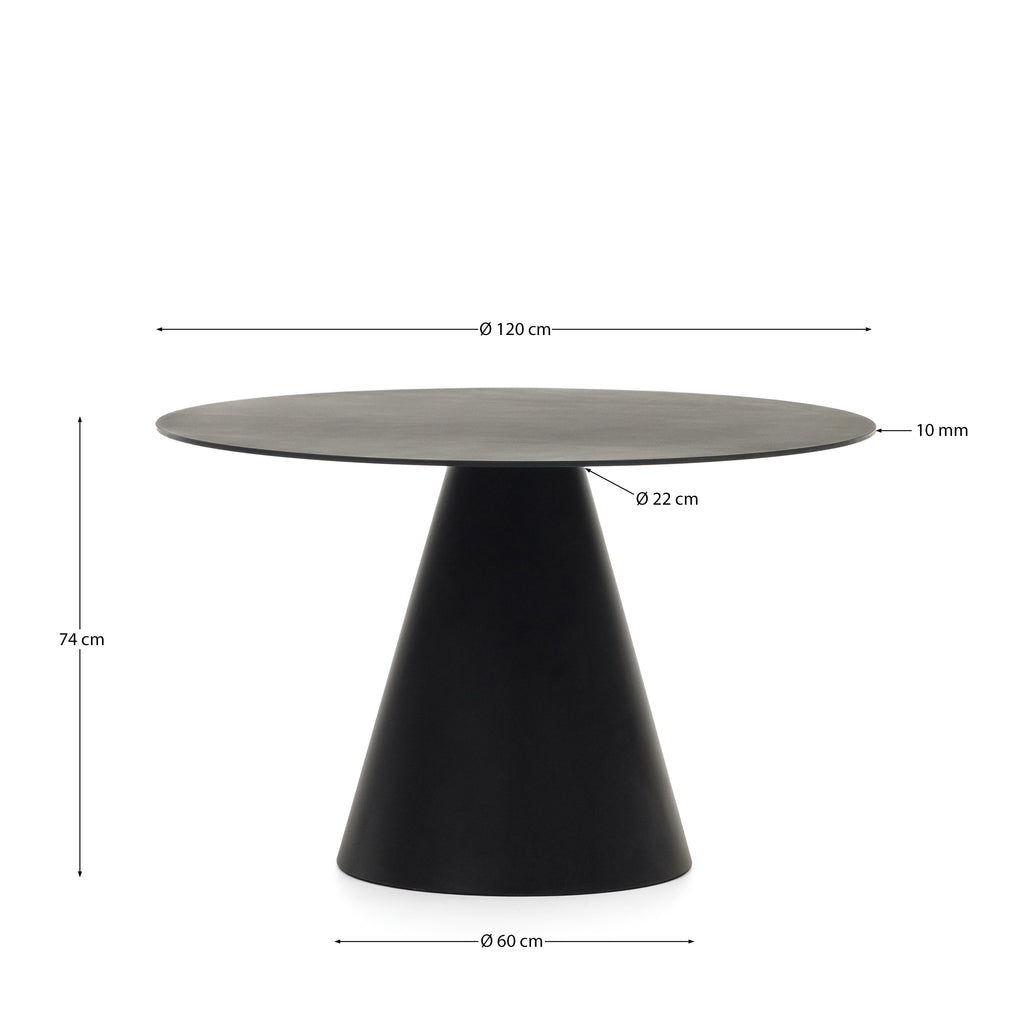 Wilshire tempered glass and metal table with a matte black finish, Ø 120 cm