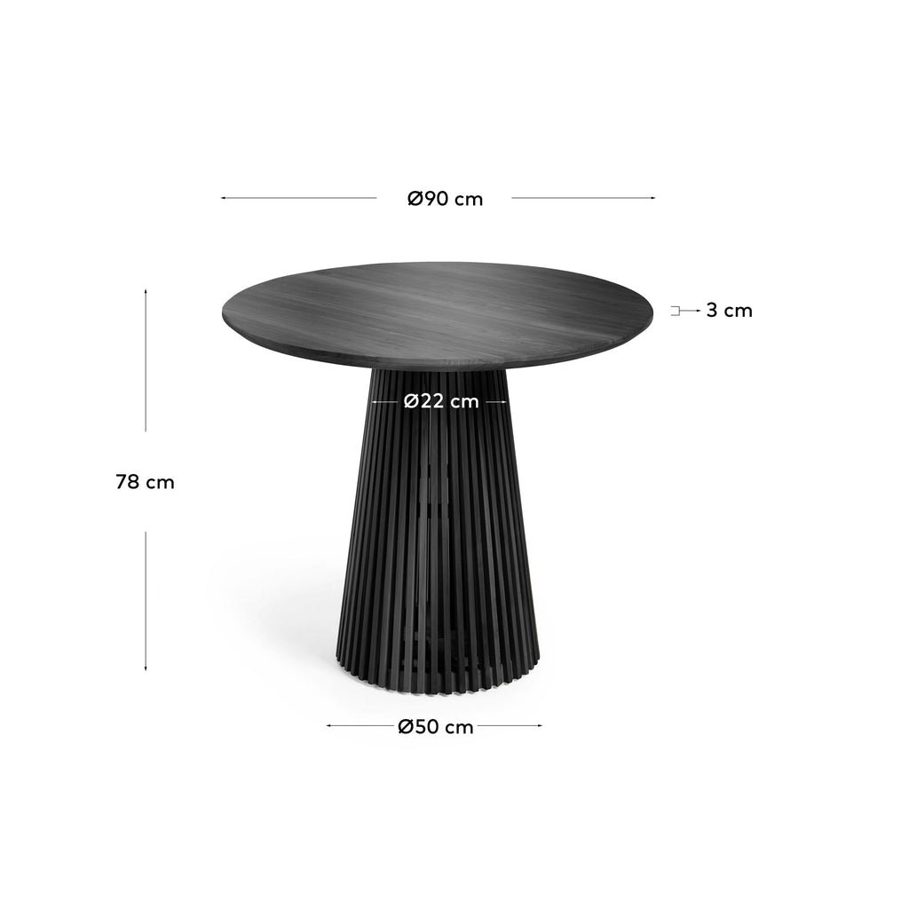 Jeanette round solid white cedar wood table in black, Ø 90 cm