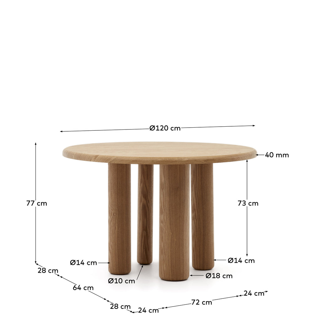 Mailen round table in ash wood veneer with natural finish, Ø 120 cm