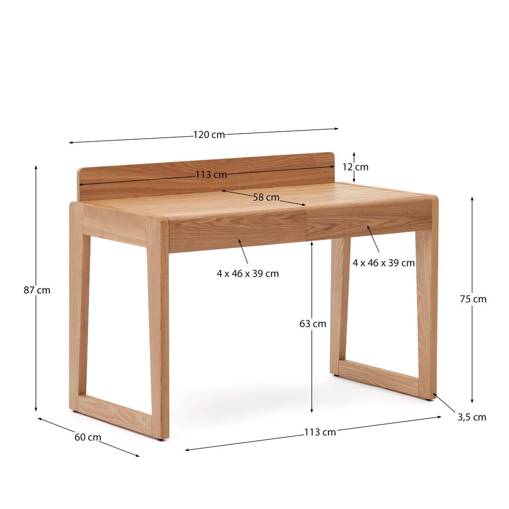 Arandu table in solid ash veneer and wood 120 x 60 cm