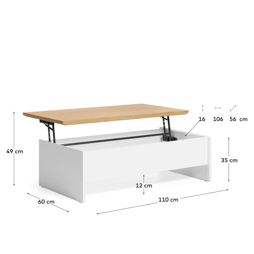 Abilen oak wood with white lacquer lift-up coffee table 110 x 60 cm FSC 100%