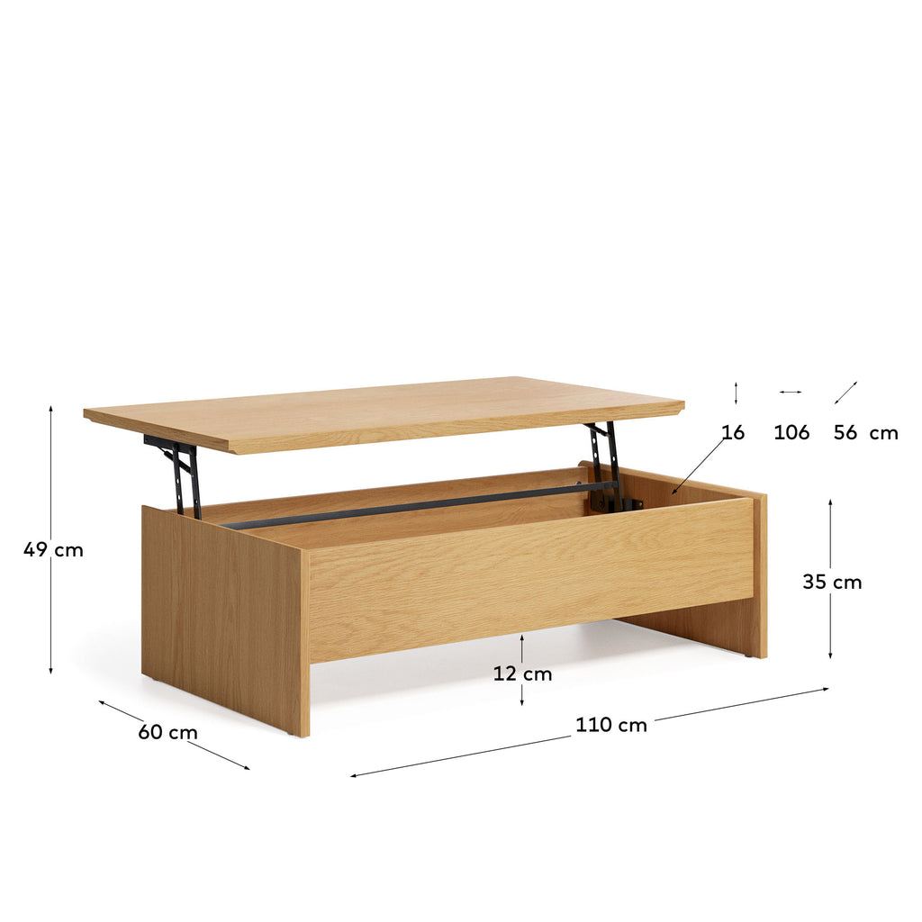 Abilen oak wood lift-up coffee table 110 x 60 cm FSC 100%