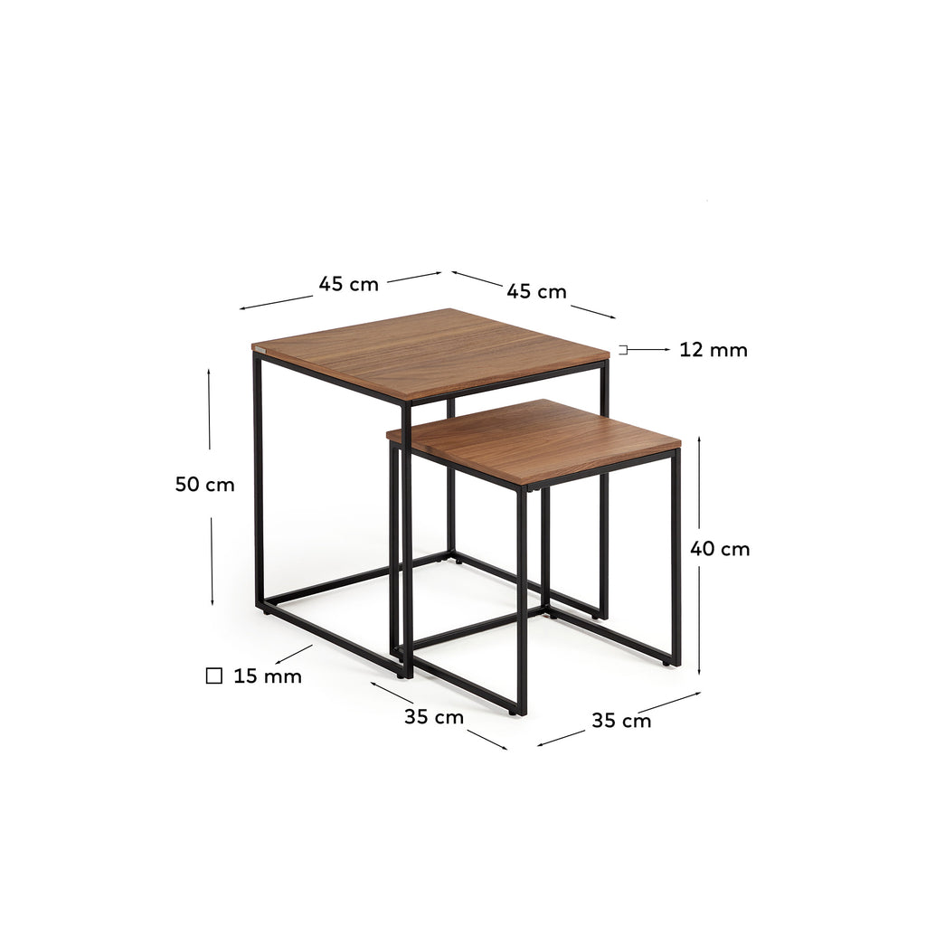 Yoana set of 2 nesting side tables with a walnut veneer and black painted metal structure