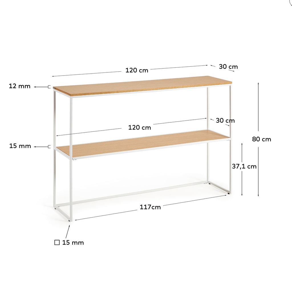 Yoana console table with oak veneer and painted white metal structure, 120 x 80 cm