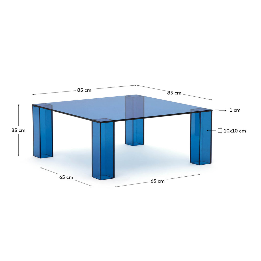 Adularia blue, tempered-glass side table, 85 x 85 cm