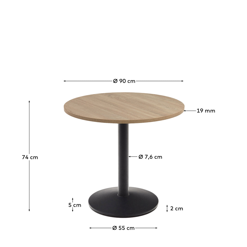 Esilda round table in natural finish melamine with metal leg in a painted black finish, Ø90x70cm