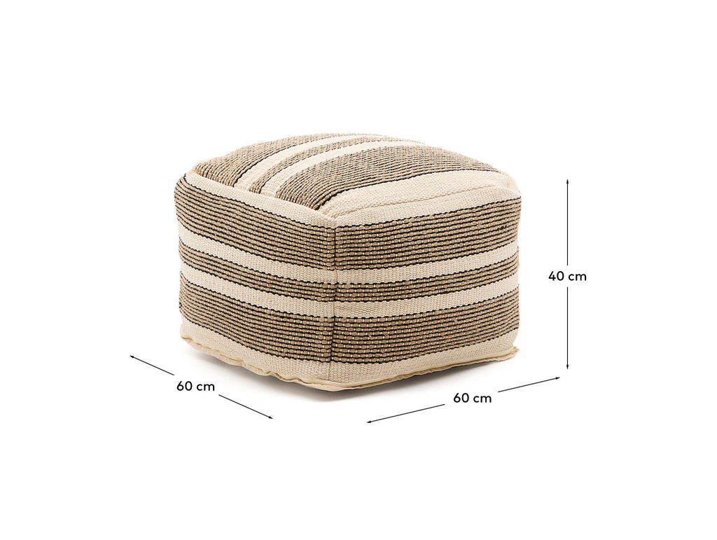 Aylin beige jute-embroidered cotton pouf 60 x 60 cm