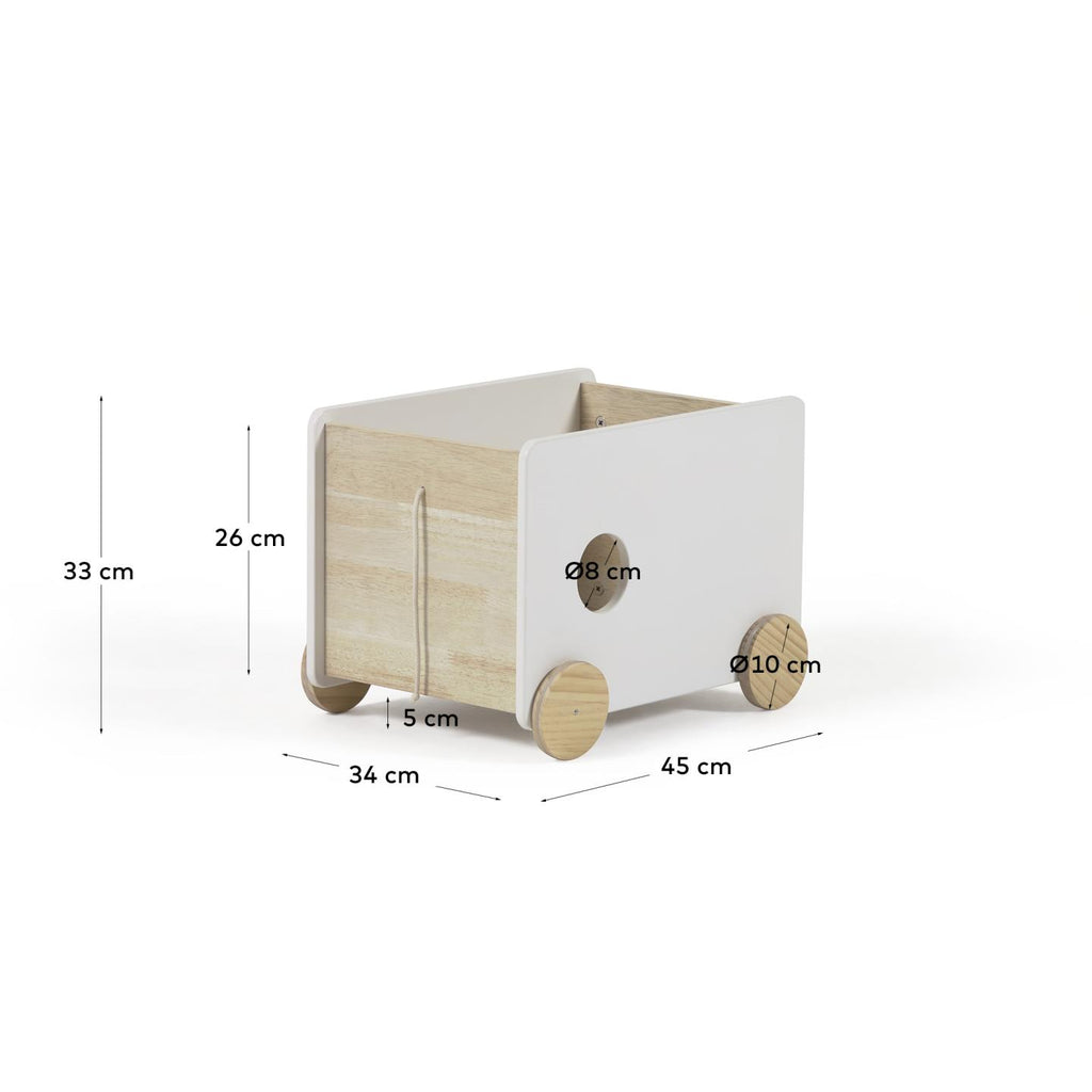 Bianina trolley with storage in solid natural pine and white MDF